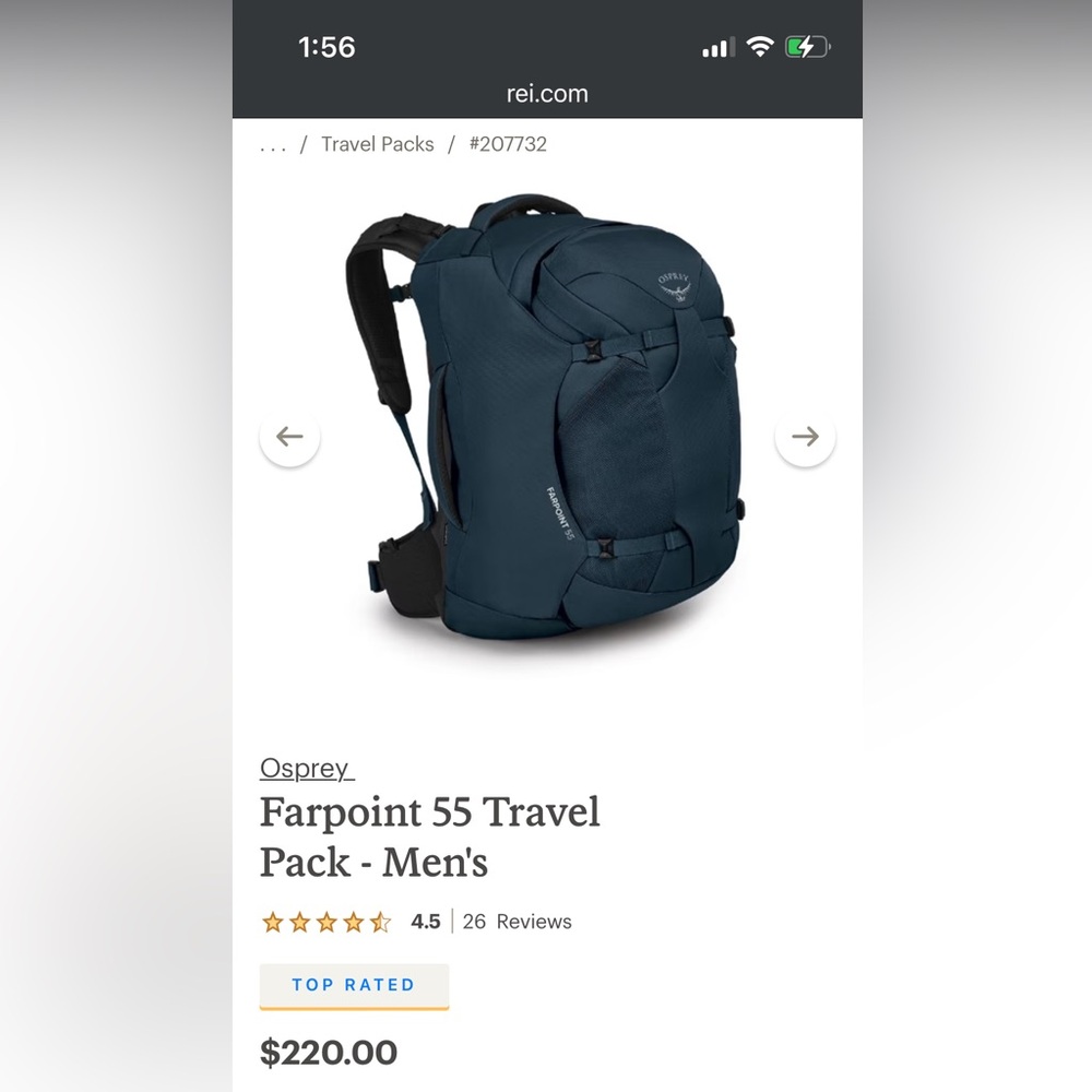Osprey Farpoint 55 travel backpack with detachable day pack